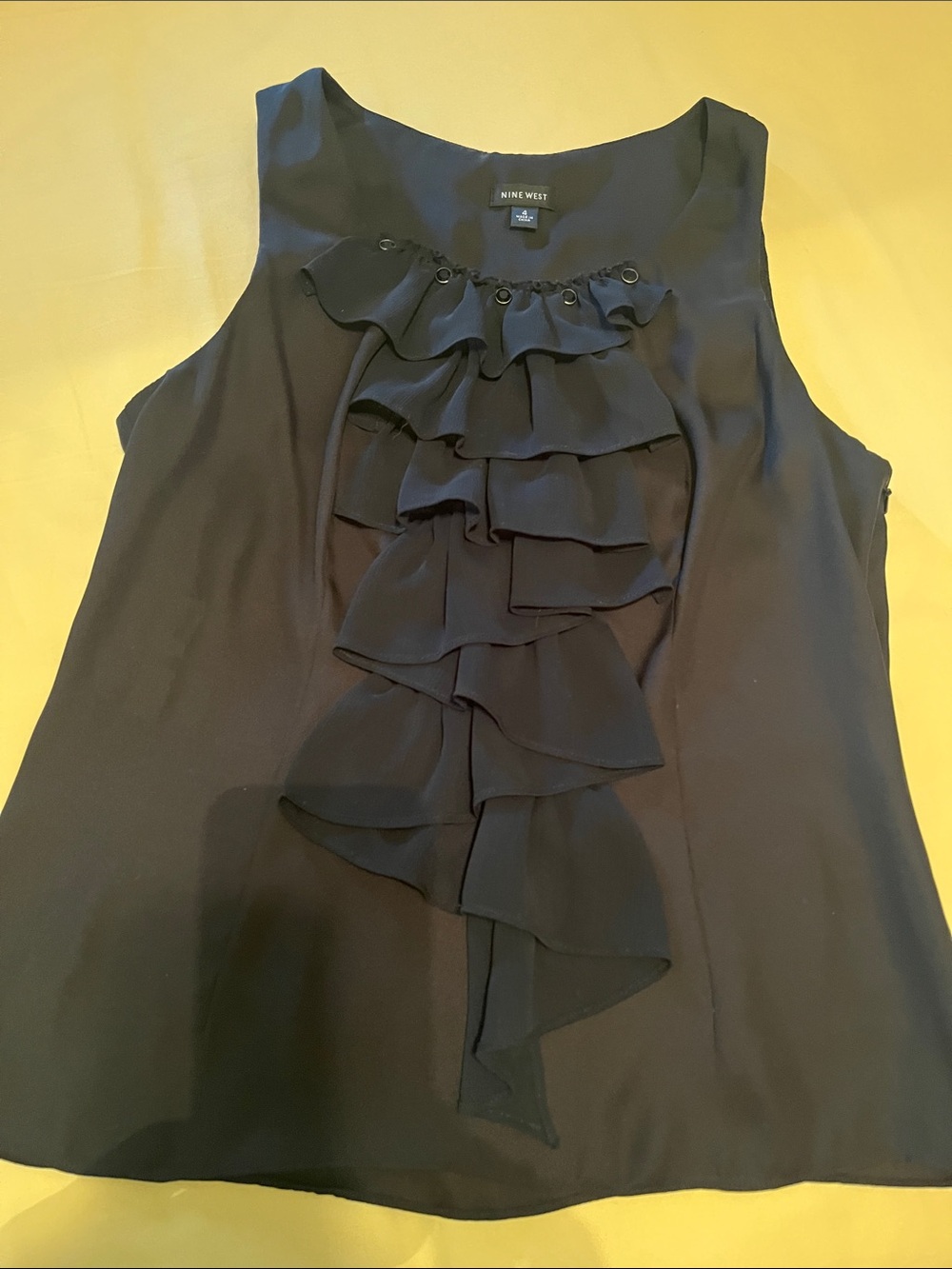 Nine West Black Ruffle Front Sleeveless Blouse